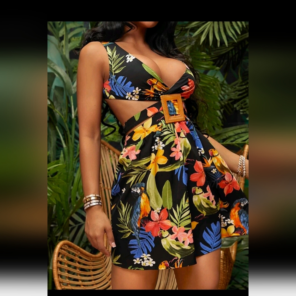 Tropical Tiki Backless Buckle Dress